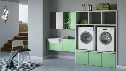 Mobile da Bagno per lavanderia in laccato verde bianco composizione Laundry 02 di Licor Design