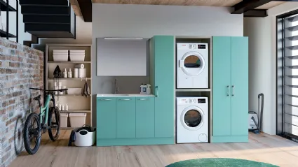 Mobile da Bagno per lavanderia in laccato opaco verde chiaro composizione Laundry 04 di Licor Design