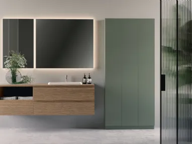 Mobile da Bagno sospeso in legno con colonne in laccato opaco Happy 05 di Licor Design