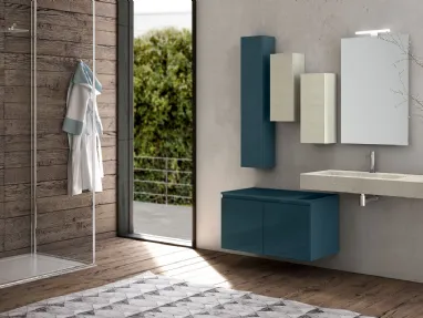 Mobile da Bagno sospeso in laccato opaco e legno composizione Happy 12 di Licor Design