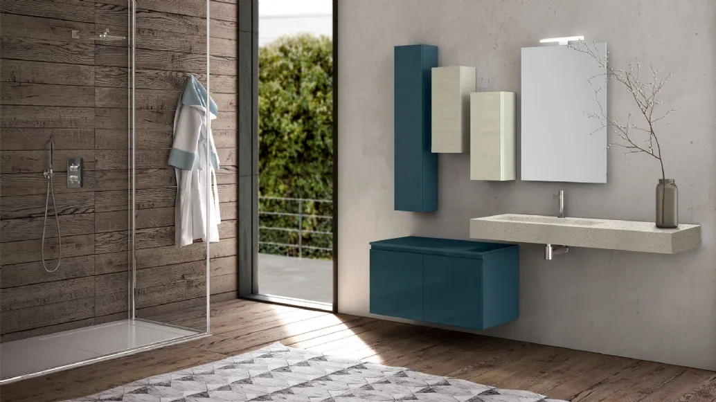 Mobile da Bagno sospeso in laccato opaco e legno composizione Happy 12 di Licor Design