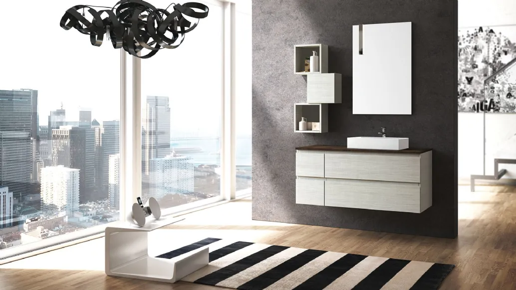 Mobile da Bagno sospeso in melaminico composizione Happy 16 di Licor Design