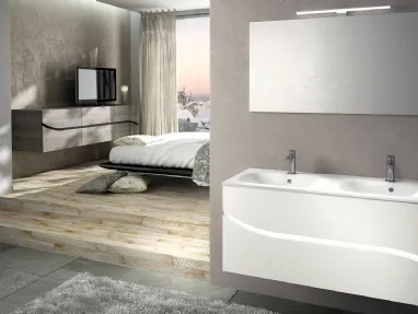 Mobile da Bagno sospeso in laccato bianco puro con top in ceramica composizione Onda 01 di Licor Design