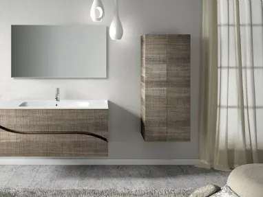 Mobile da Bagno sospeso in melaminico rovere graffiato composizione Onda 02 di Licor Design