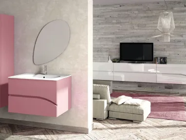 Mobile da Bagno sospeso in laccato rosa chiaro composizione Onda 03 di Licor Design