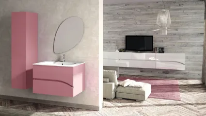 Mobile da Bagno sospeso in laccato rosa chiaro composizione Onda 03 di Licor Design