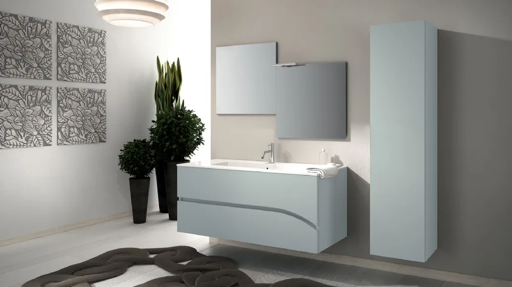 Mobile da Bagno sospeso in laccato grigio composizione Onda 07 di Licor Design