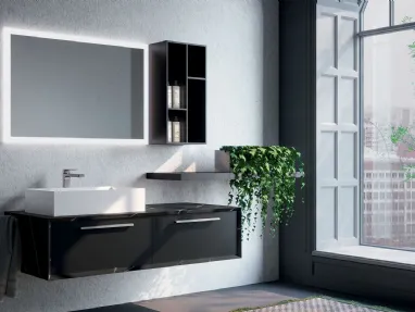 Mobile da Bagno sospeso in laccato nero grafite e HPL composizione Q45 01 di Licor Design