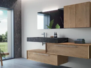 Mobile da Bagno sospeso in melaminico quercia e HPL composizione Q45 05 di Licor Design