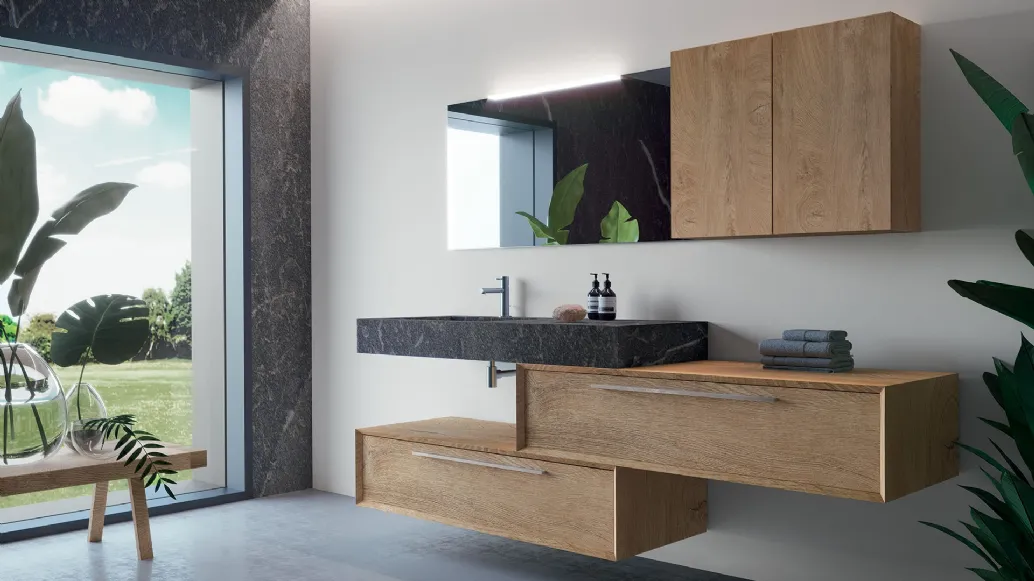 Mobile da Bagno sospeso in melaminico quercia e HPL composizione Q45 05 di Licor Design