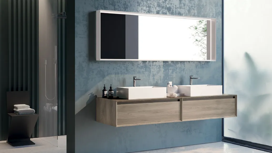 Mobile da Bagno sospeso in melamiico frassino composizione Q45 09 di Licor Design