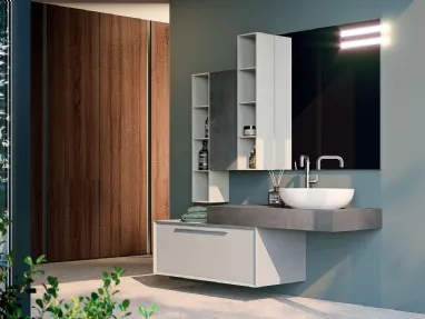 Mobile da Bagno sospeso in melaminico effetto cemento chiaro e scuro composizione Q45 11 di Licor Design