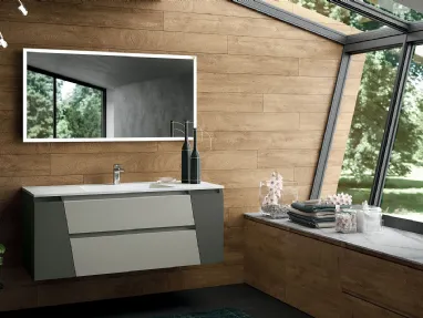 Mobile da Bagno sospeso in laccato grigio chiaro e scuro composizione Seven 04 di Licor Design