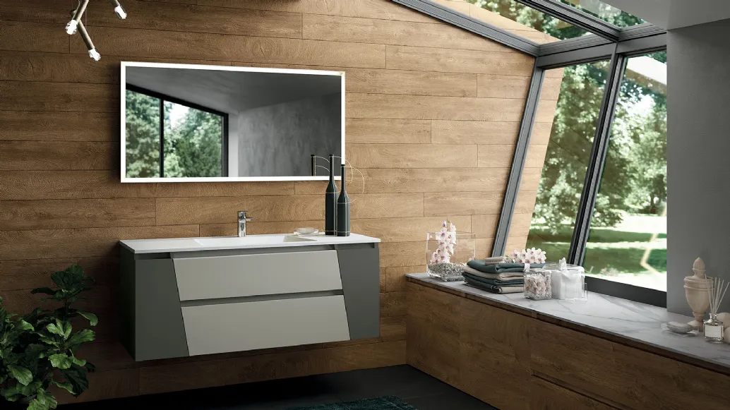 Mobile da Bagno sospeso in laccato grigio chiaro e scuro composizione Seven 04 di Licor Design