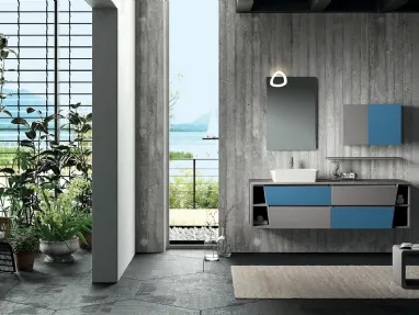 Mobile da Bagno sospeso in laccato opaco a due colori composizione Seven 05 di Licor Design