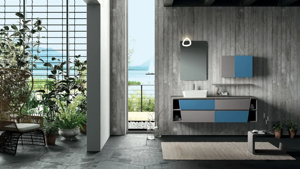 Mobile da Bagno sospeso in laccato opaco a due colori composizione Seven 05 di Licor Design