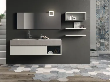 Mobile da Bagno sospeso in laccato opaco con top in ecomalta composizione Seven 07 di Licor Design