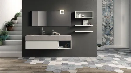 Mobile da Bagno sospeso in laccato opaco con top in ecomalta composizione Seven 07 di Licor Design