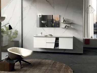 Mobile da Bagno sospeso in laccato bianco opaco composizione Seven 09 di Licor Design