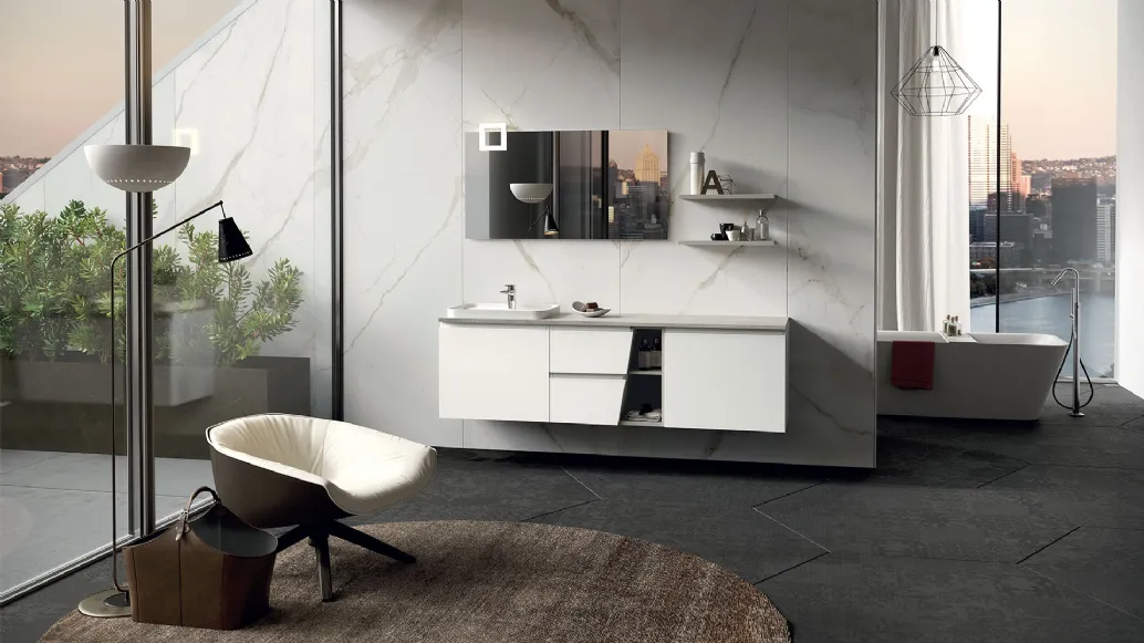 Mobile da Bagno sospeso in laccato bianco opaco composizione Seven 09 di Licor Design