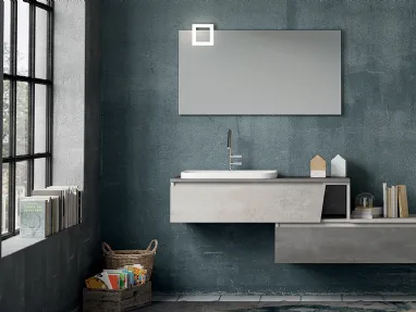 Mobile da Bagno sospeso composizione Seven 10 in melaminico cemento di Licor Design