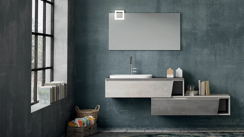 Mobile da Bagno sospeso composizione Seven 10 in melaminico cemento di Licor Design