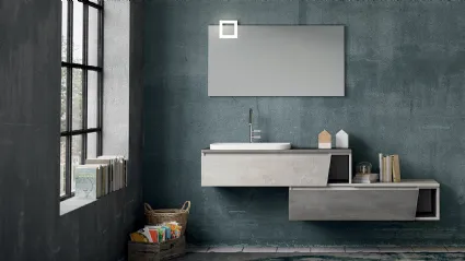 Mobile da Bagno sospeso composizione Seven 10 in melaminico cemento di Licor Design