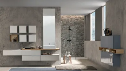 Mobile da Bagno sospeso M System C007 in melaminico cemento tortora con pensili laccati di Baxar