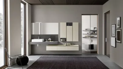 Mobile da Bagno sospeso M1 System C103 in Ecomalta con top in Gres porcellanato Calce Antracite di Baxar