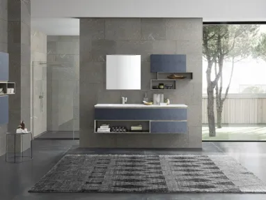 Mobile da Bagno sospeso M1 System C104 in melaminico Cemento Blu Oltremare di Baxar