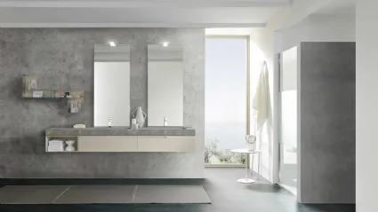 Mobile da Bagno sospeso M1 System C110 in laccato opaco con top in HPL con vasche integrate di Baxar