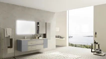 Mobile da Bagno sospeso M2 System C210 in melaminico Rovere Dogato Grigio e laccato Grigio Lavagna di Baxar