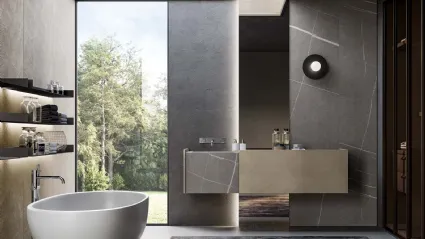 Mobile da Bagno sospeso in laccato metallico nichel e gres Senda grigio Major 05 di Birex