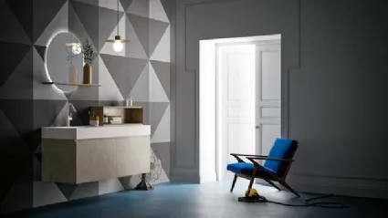 Mobile da Bagno sospeso in laccato metallico e top in Corian Memento 01 di Birex