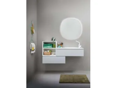 Mobile da bagno sospeso in laccato bianco opaco e top in Corian Memento 04 di Birex