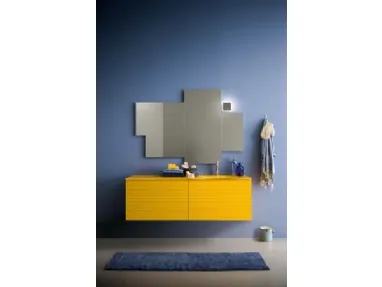 Mobile da bagno sospeso in laccato opaco e top in vetro lucido giallo Memento 05 di Birex