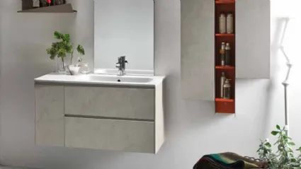 Mobile da Bagno sospeso in melaminico effetto cemento Malta Grigio Start Block 06 di Ardeco