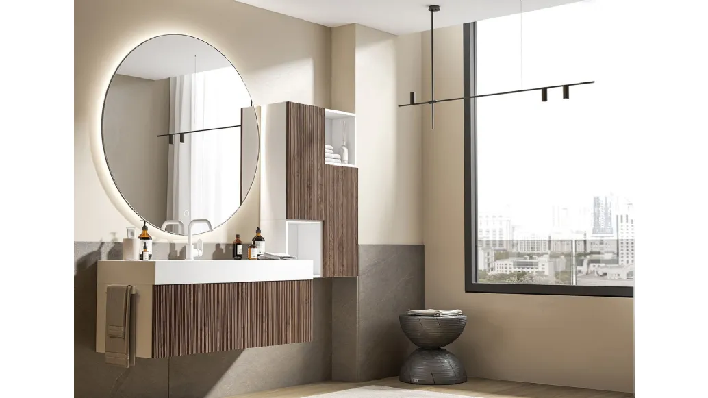 Mobile da Bagno sospeso Myra 02 in noce canaletto di Licor Design