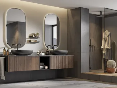 Mobile da Bagno sospeso Myra 03 in noce canaletto di Licor Design