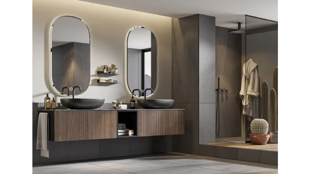 Mobile da Bagno sospeso Myra 03 in noce canaletto di Licor Design