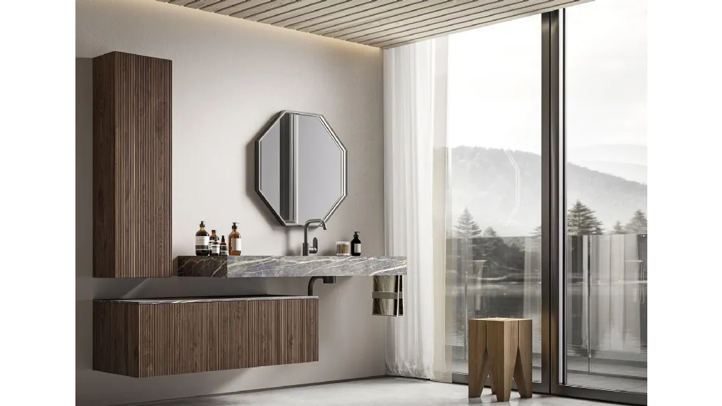 Mobile da Bagno sospeso Myra 04 in noce canaletto di Licor Design