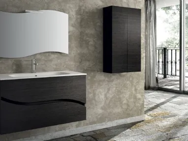 Mobile da Bagno sospeso composizione Onda 05 in legno di rovere nero di Licor Design