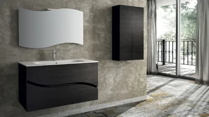 Mobile da Bagno sospeso composizione Onda 05 in legno di rovere nero di Licor Design