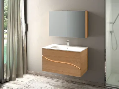 Mobile da Bagno sospeso composizione Onda 06 in legno di rovere naturale di Licor Design