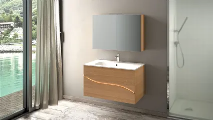 Mobile da Bagno sospeso composizione Onda 06 in legno di rovere naturale di Licor Design