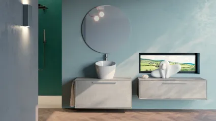 Mobile da Bagno sospeso in melaminico effetto cemento composizione Q45 06 di Licor Design