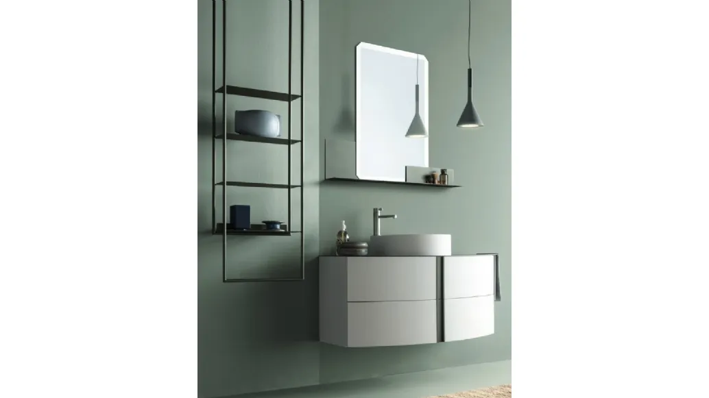 Mobile da Bagno sospeso in laccato Bianco opaco con porta asciugamani integrato Round 03 Natural Vibes di Ardeco