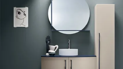 Mobile da Bagno sospeso in laccato Creta e Blu Notte opaco Round 04 Deep Blue di Ardeco