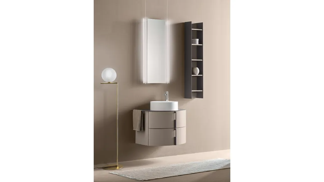 Mobile da Bagno sospeso in laccato Lino opaco Round 07 Truffle Dust di Ardeco