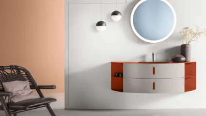 Mobile da Bagno in laccato Grigio Londra e Mattone opaco con elementi laterali e top in metallo Round 08 Vitamin Juice di Ardeco